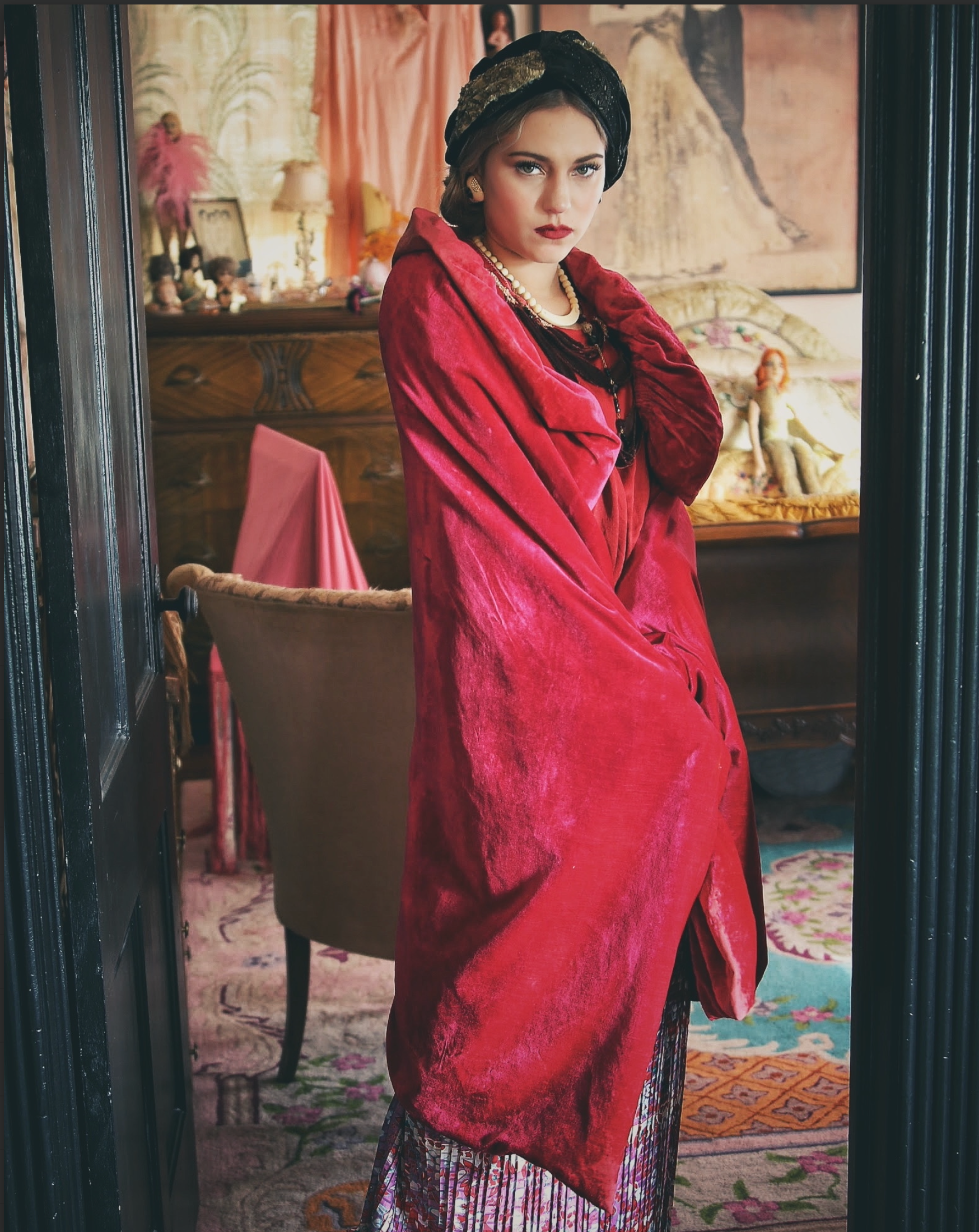 Art Deco "The Rose" Velvet Duster Opera Coat Jacket Authentic 1920's