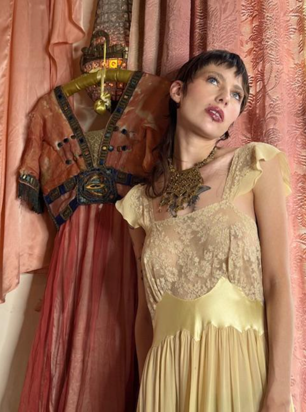MCM Mid Century Modern Brutalism Large Peek a Boo Breast Plate Necklace Goldette Avant Garde unusual to have the topaz stones