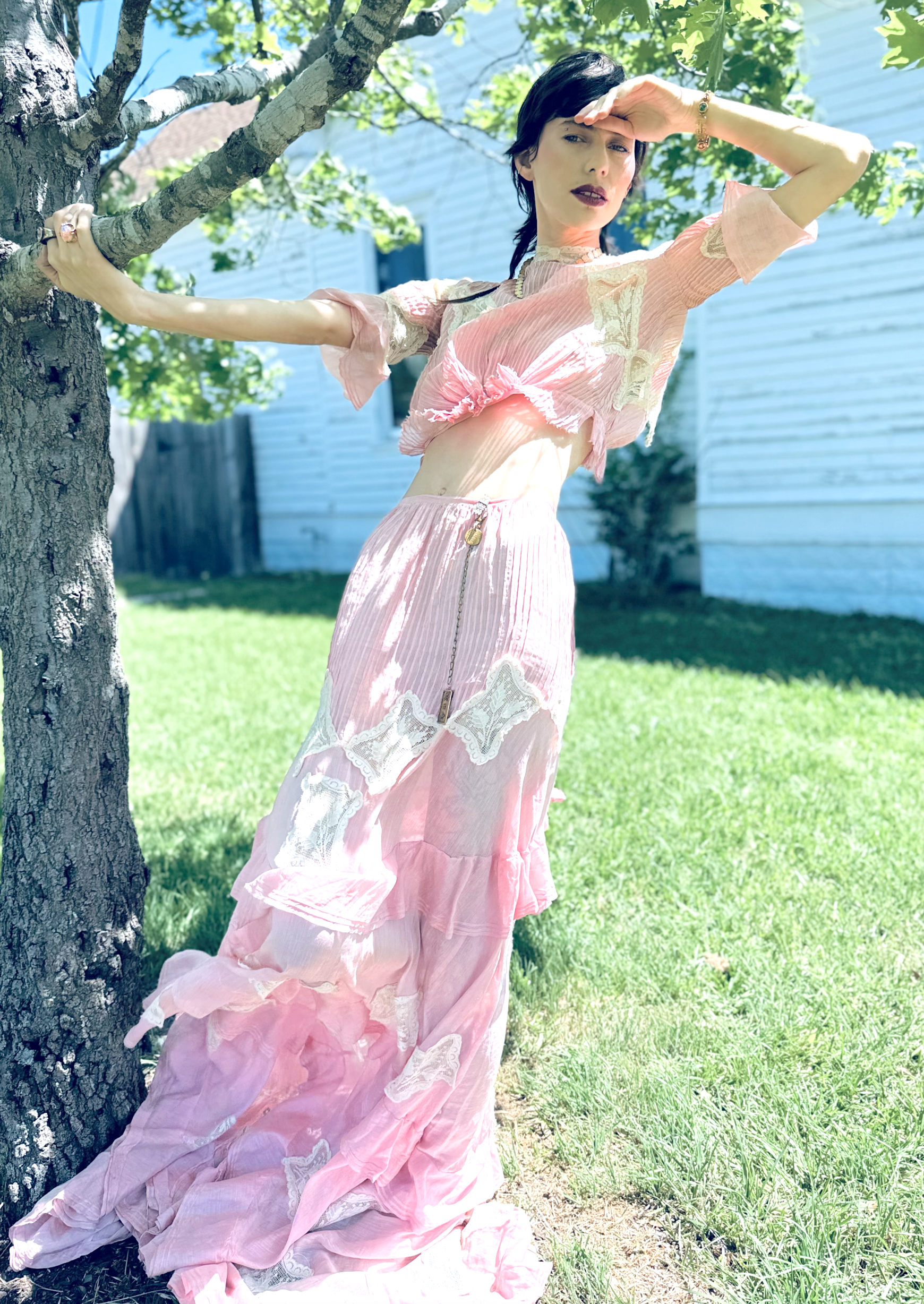 "the Picnic at Hanging Rock Dress" Authentic Edwardian Belle Epoque Bodice and Skirt Unusual Palest of Pink