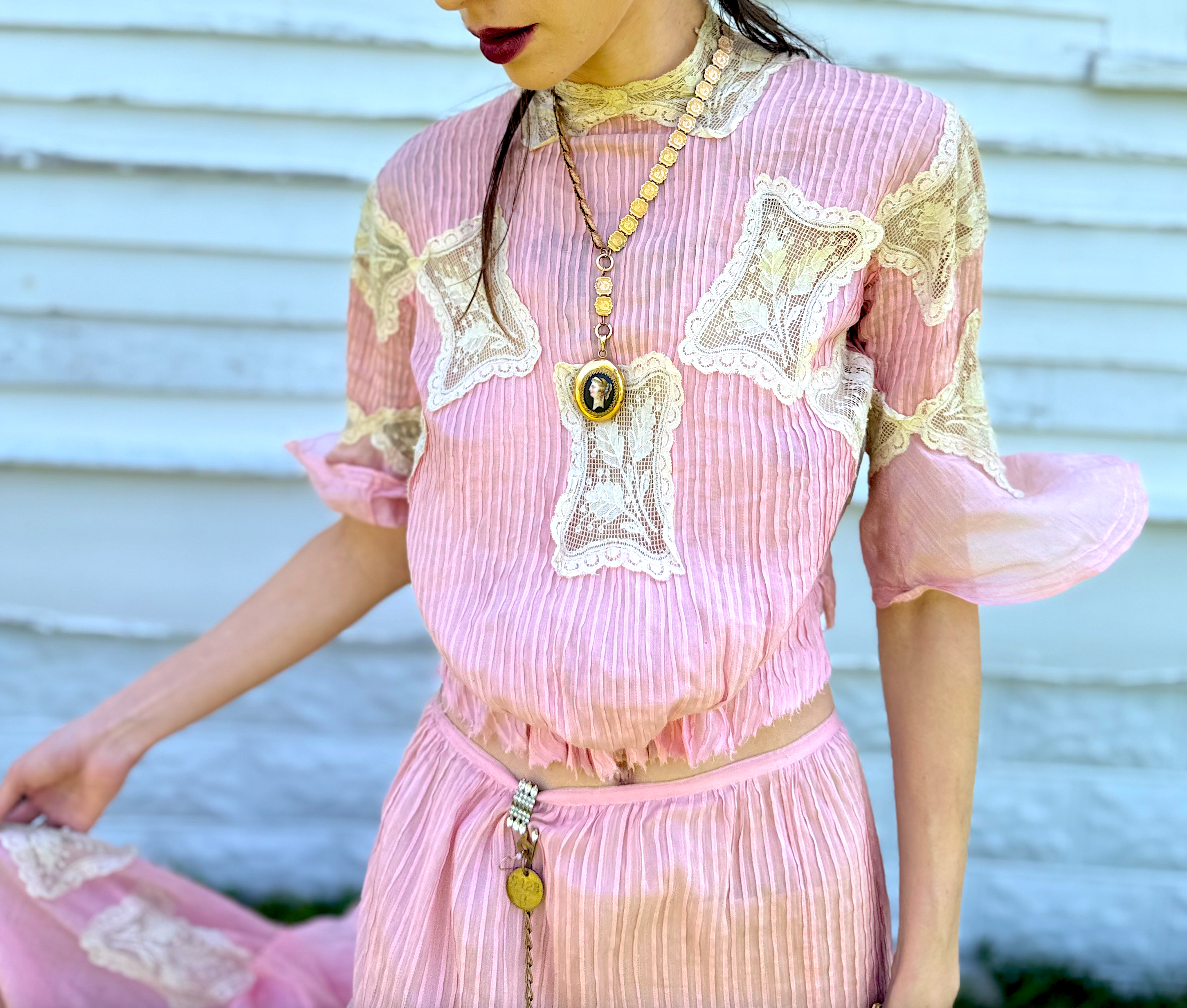 "the Picnic at Hanging Rock Dress" Authentic Edwardian Belle Epoque Bodice and Skirt Unusual Palest of Pink