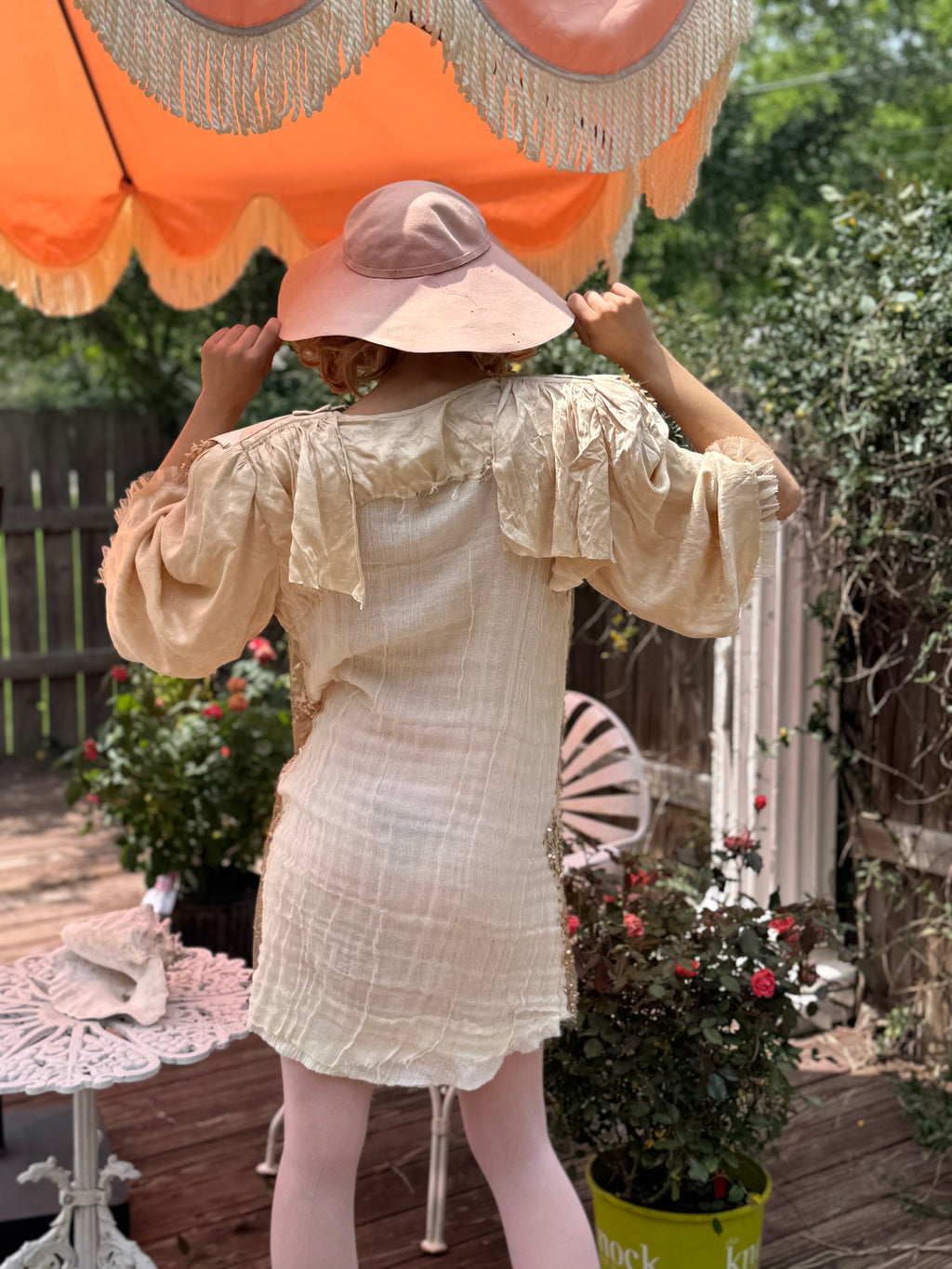 Rosalinde Dress M Ribbonwork Roses 20’s net sequin and shoulder pads