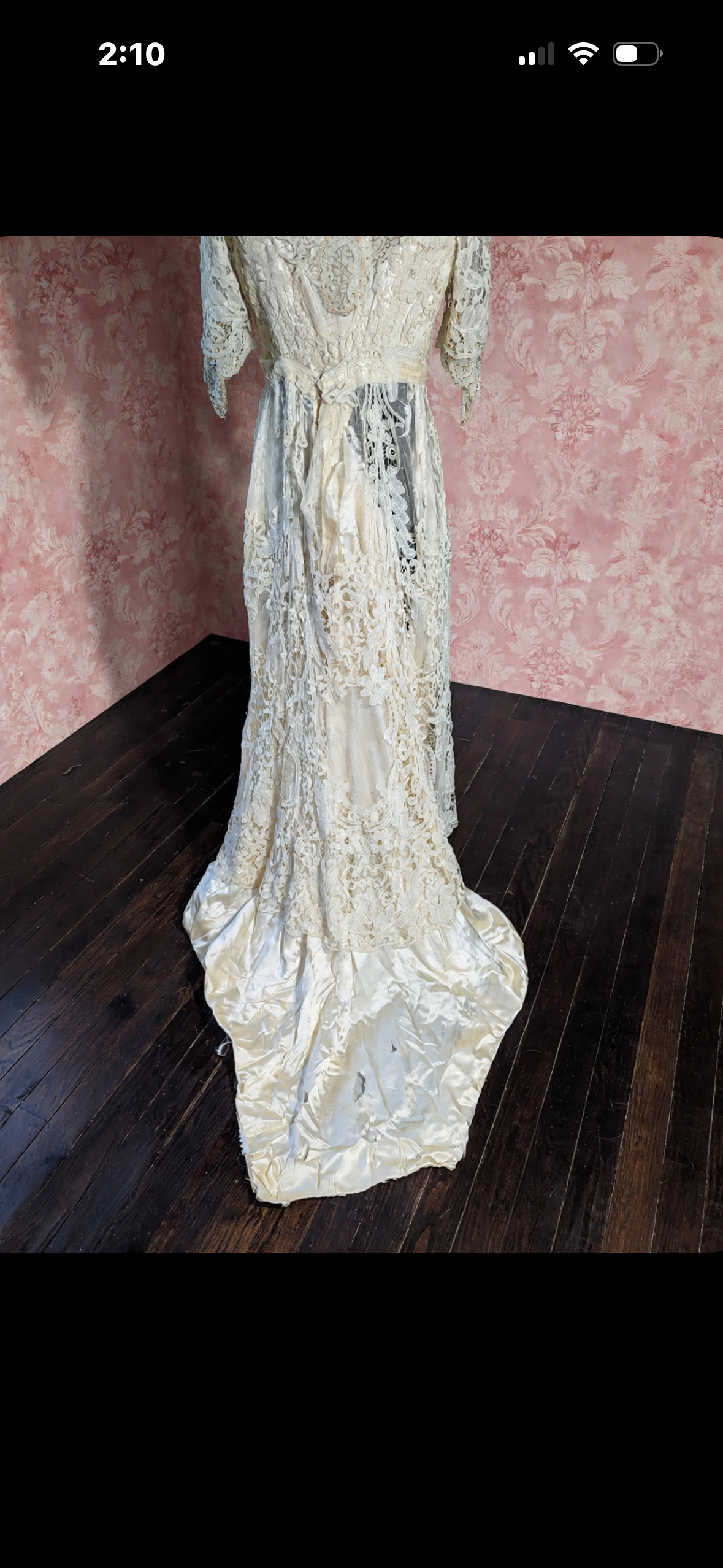 Historical History added Broken Bride Bride Belgian Tape Lace Evening Gown labeled "Kate Ker Lane, Victoria House, 1 Kensington High St. W"