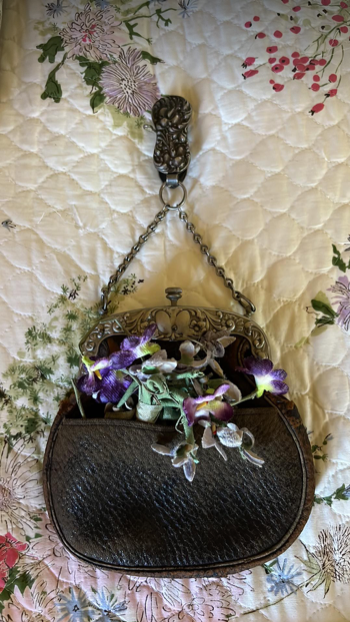 Art Nouveau Chatelaine Leather with Pocket Violets included Authentic Clasp working
