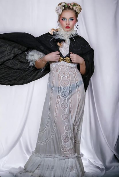 SOLD Edwardian Lawn Dress with Antique Ostrich Feathers Lace Netting ruffle