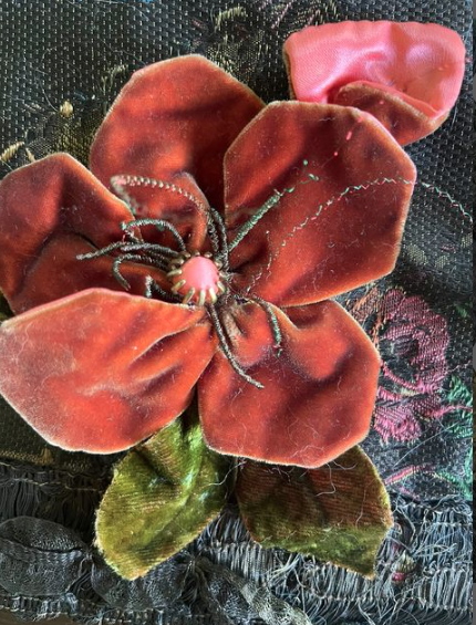My Favorite Flowers Antique Velvet wired Flower with Leaves PAIR