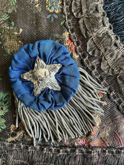 Antique Passementerie Blue Velvet with Star and Metallic Silver Trim