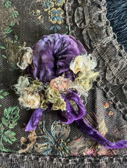 Vintage Purple Silk Velvet French Passementerie with Disheveled Rosettes