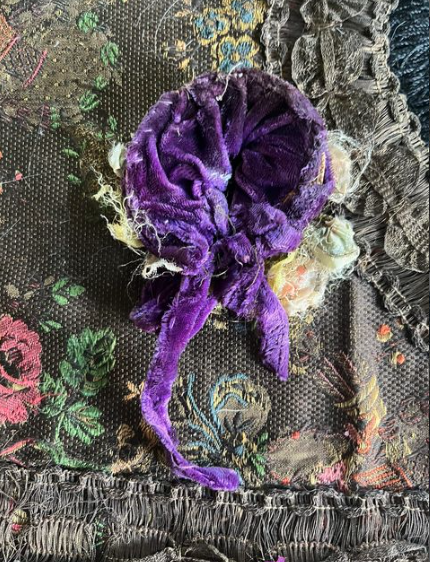 Vintage Purple Silk Velvet French Passementerie with Disheveled Rosettes