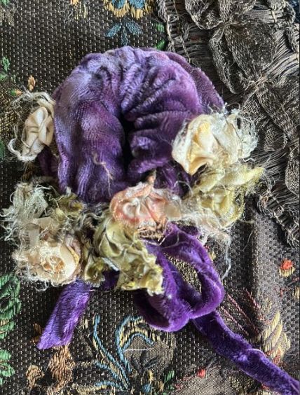 Vintage Purple Silk Velvet French Passementerie with Disheveled Rosettes