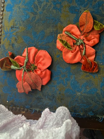 My Favorite Flowers Antique Velvet wired Flower with Leaves PAIR