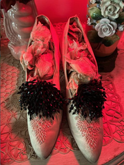 Victorian Edwardian Jet Pom Pom Shoe Clips working! Unusual Love wearing on dresses as well