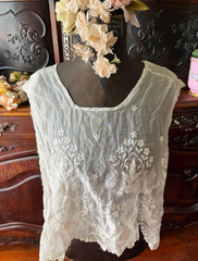 Private Collection Organdy Lace 1910 Edwardian Top slips on over the head slits up the side