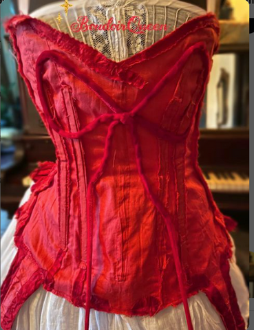 The Crimson Petal and The White Deconstructed Red Silken Corset adjustable Bustier with ties in the back