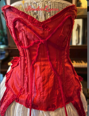 SOLD The Crimson Petal and The White Deconstructed Red Silken Corset adjustable Bustier with ties in the back