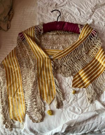 Rare Edwardian Striped Silk Lace Shawl