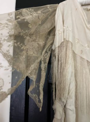 SOLD Rare 1910 Gorgeous Piano Shawl dress with lace and bodice built in