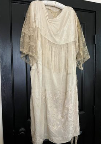 SOLD Rare 1910 Gorgeous Piano Shawl dress with lace and bodice built in