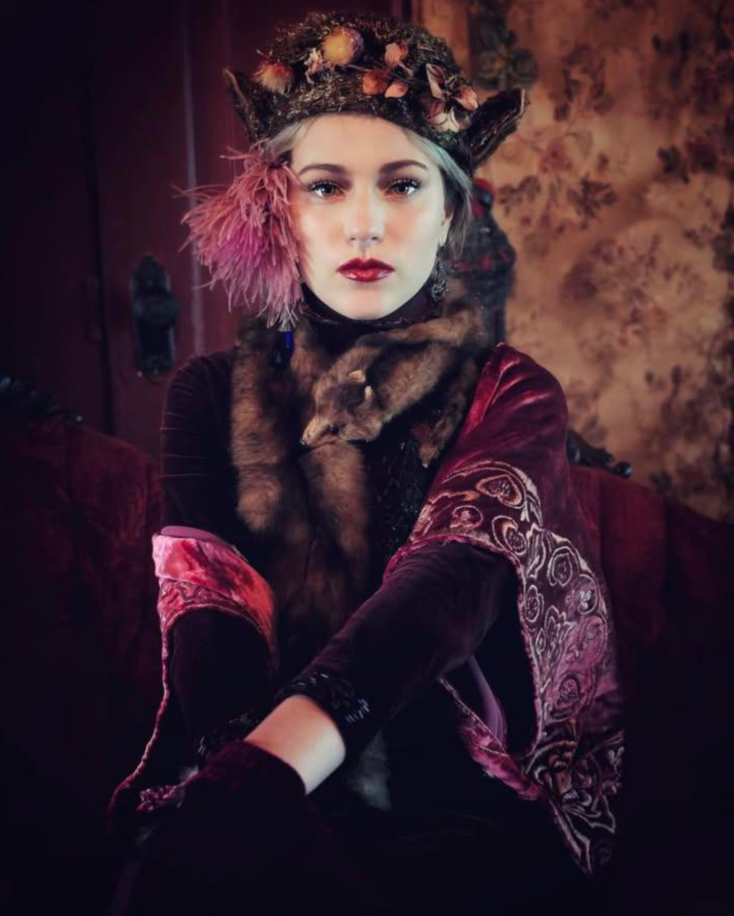 Sold NEW Art Nouveau stunning Pinky Plum Velvet Shrug
