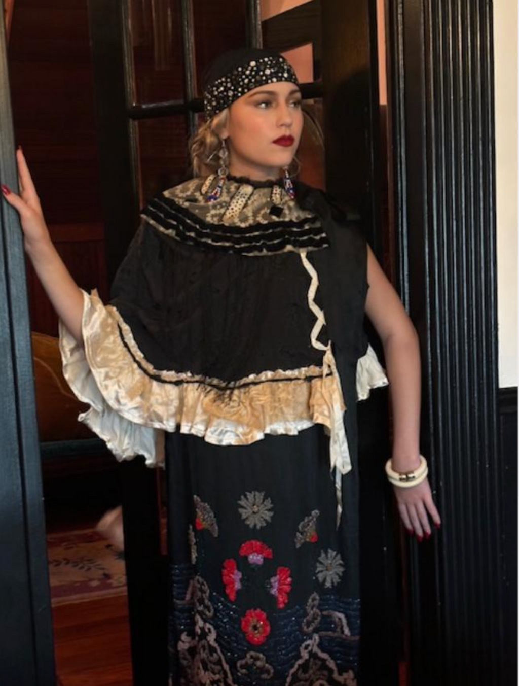 Authentic 1920's Heavily Beaded Flower Tabard Dress