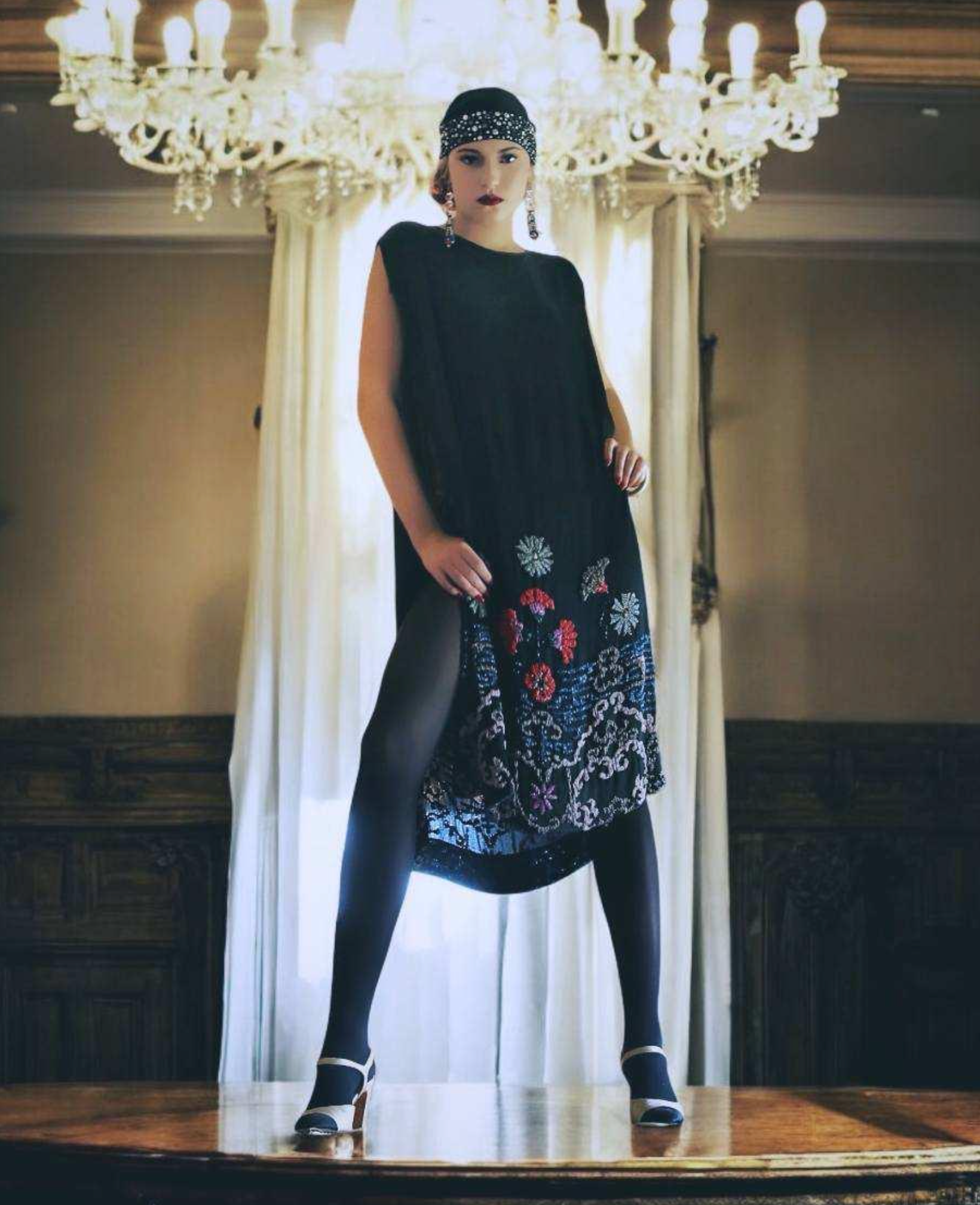 Authentic 1920's Heavily Beaded Flower Tabard Dress