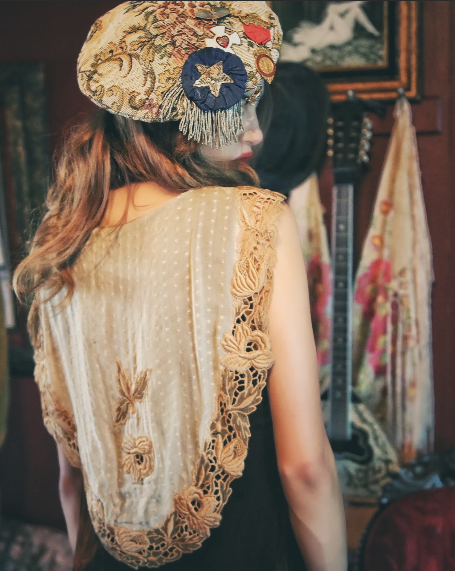 Authentic Vintage Tapestry Floral Beret Hat without Medallions