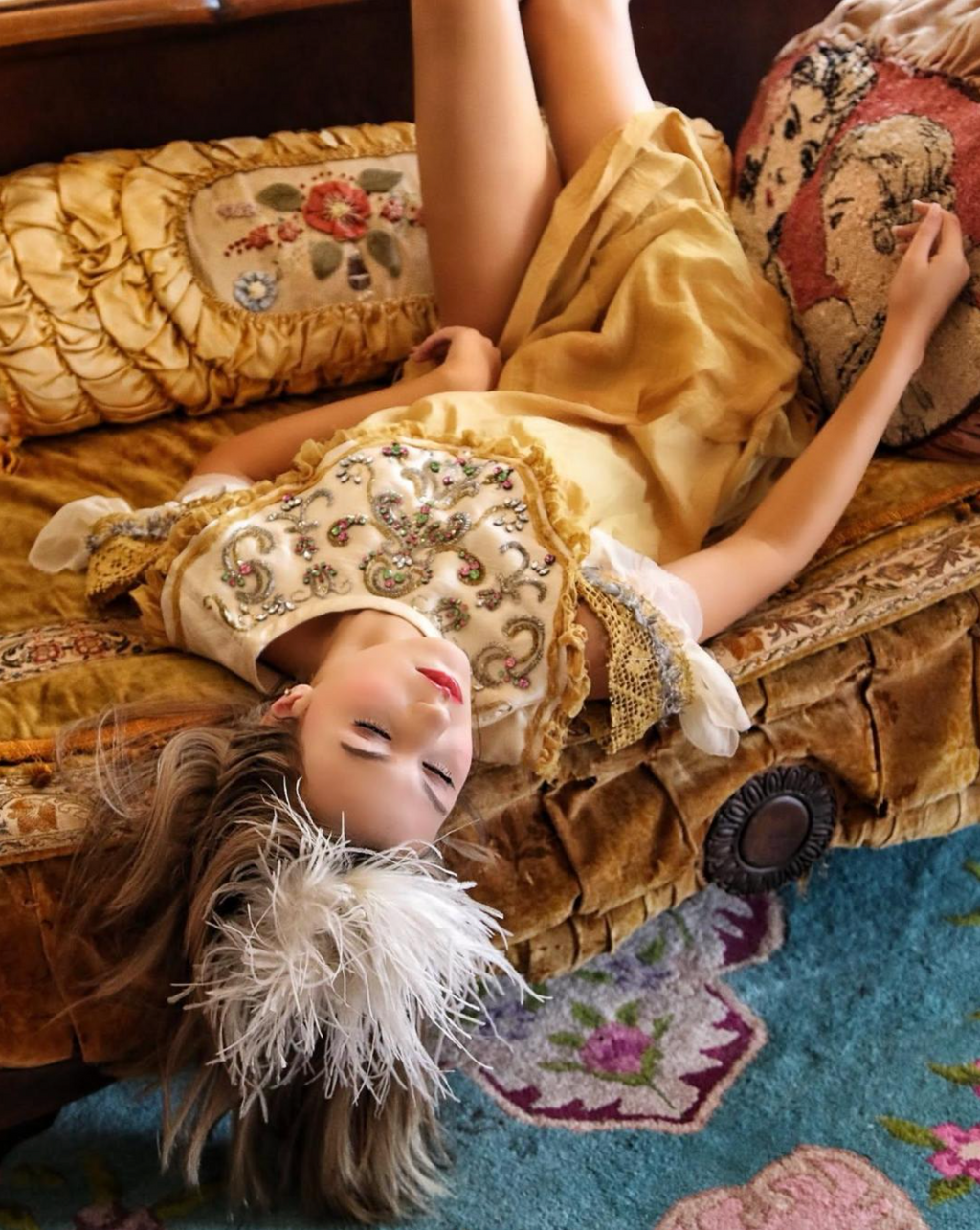 SOLD Boudoir Queen One of a Kind "BELLE" Dress with vintage Rhinestone Bib Neckline BabyDoll