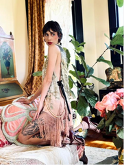 SOLD Boudoir Queen Lame' Tabard with Pale Pink Deco fringe Dress, Top or Layering Piece