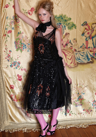 SOLD 1920's Gelatin Sequins Flapper dress Gobs of netting Punk Flapper!