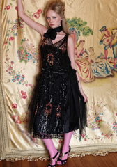SOLD 1920's Gelatin Sequins Flapper dress Gobs of netting Punk Flapper!