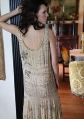 NEW Available  20's Beaded Drop Waist Rhinestone Silk Dress as-is