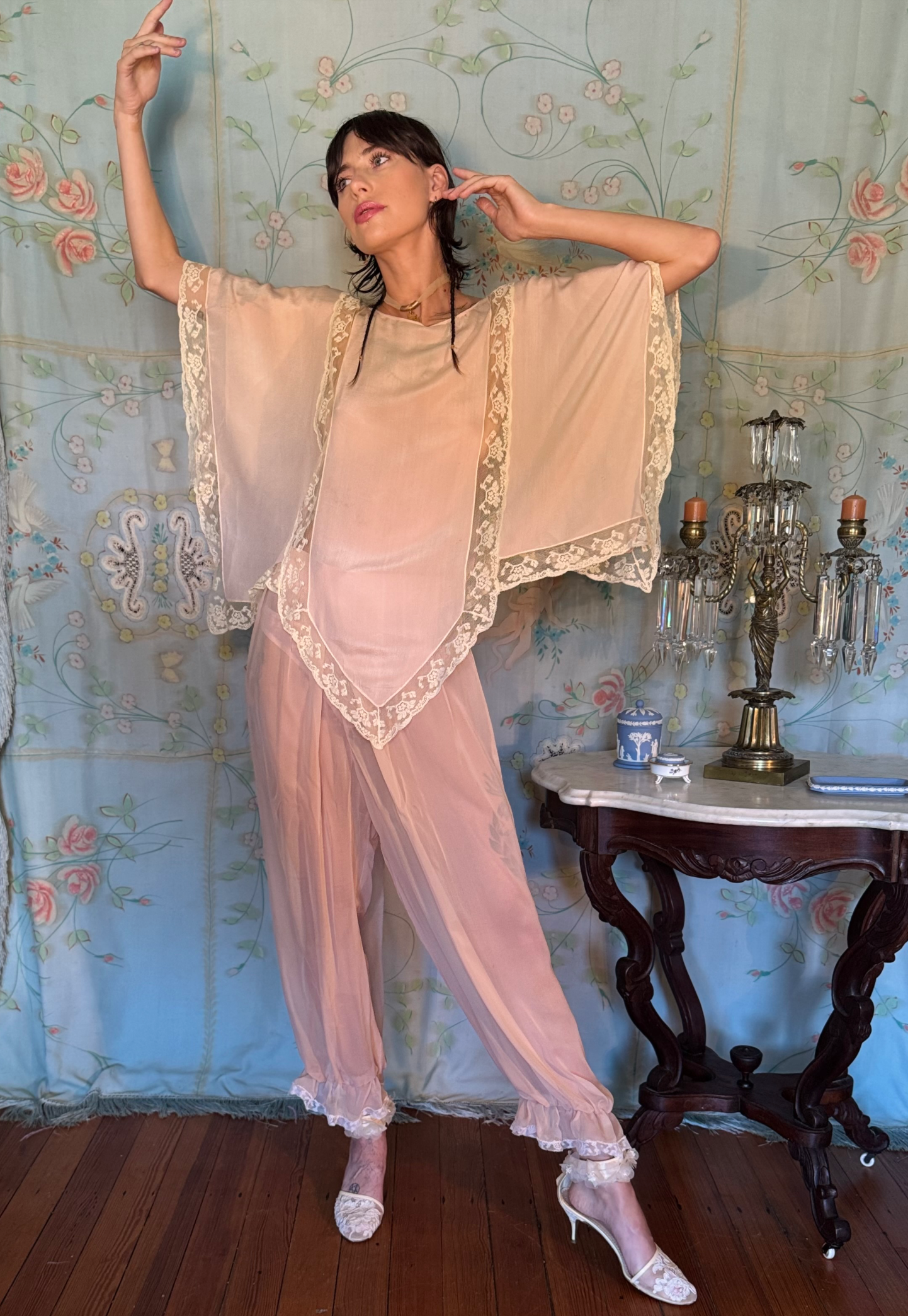 Two Piece Authentic 1920's Baby Pink Harem Set as found