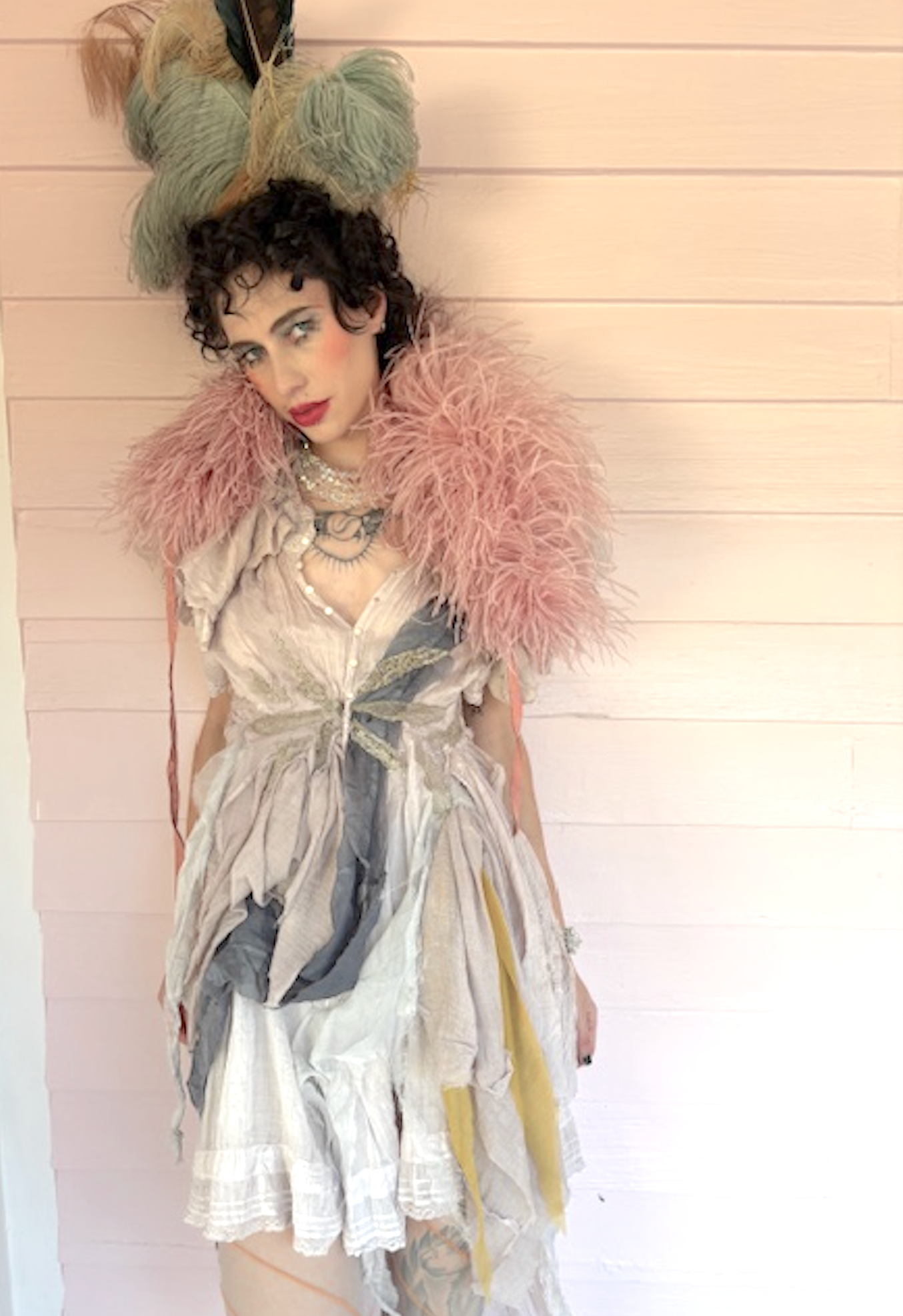 Authentic Ostrich Feather Pale Pink Boa with Original Ribbon Edwardian period