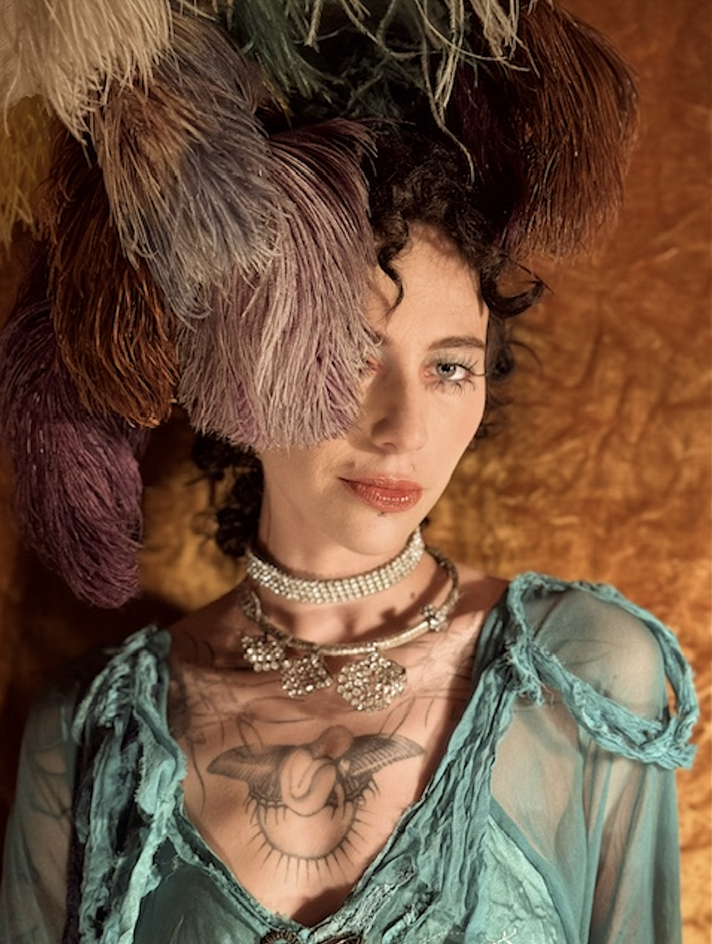 Estate 1920's Rhinestone  and Lame' Headband as choker and Rhinestone choker