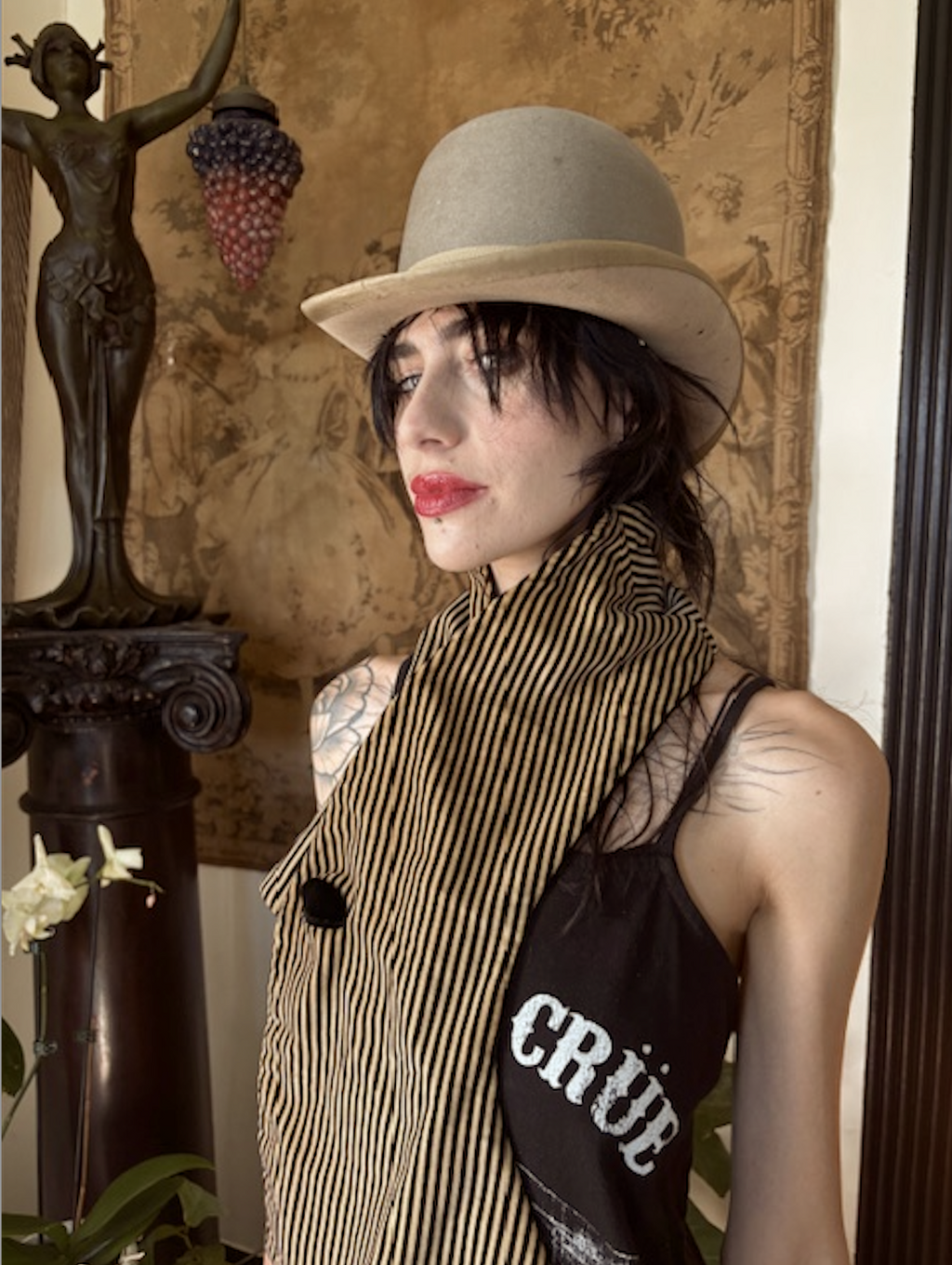 Velveteen Edwardian pinstriped muffler very unique!