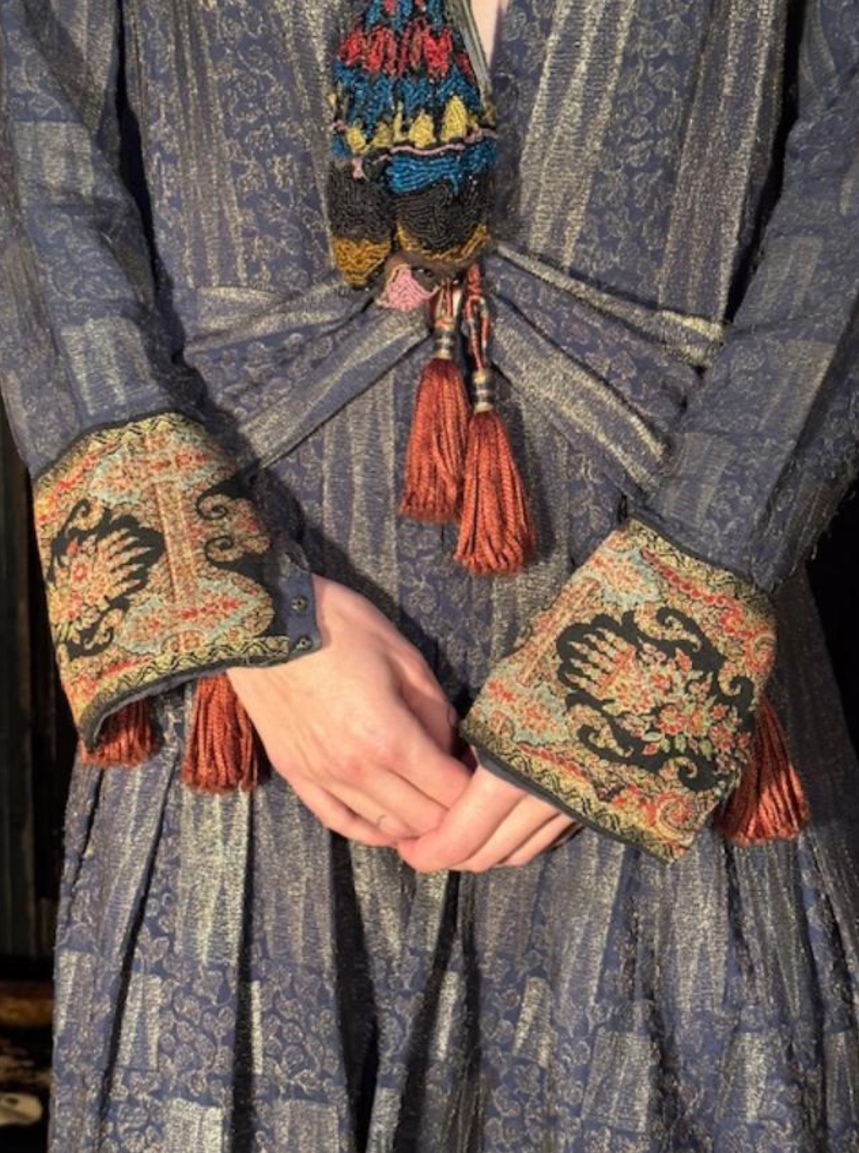 Anita Pallenberg Style Art Deco Wood Grain Lame' Coat jacket Fabulous Boudoir Queen