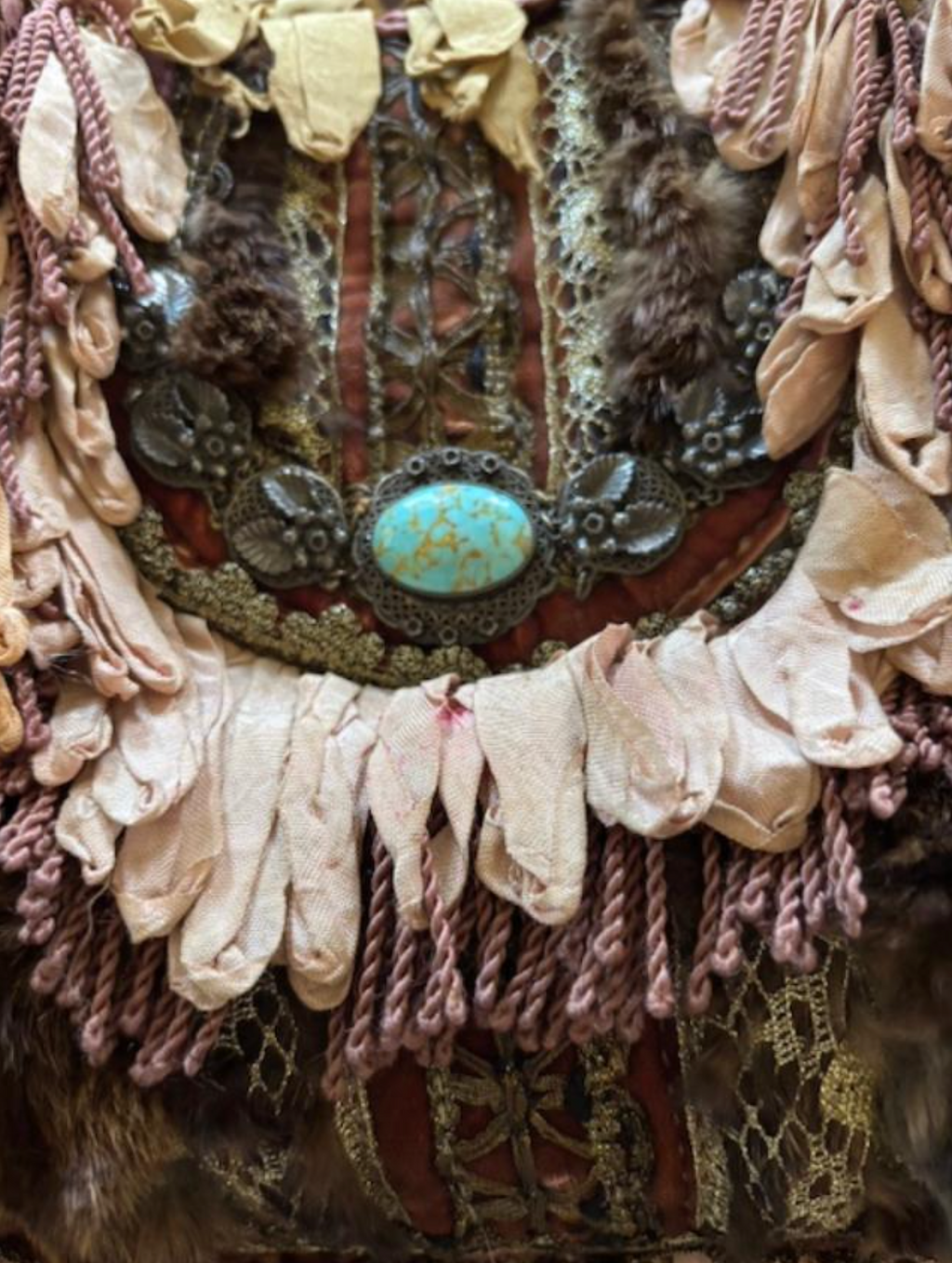 Early 2003 Magnolia Pearl Sterling Turquoise Fur Fringe purse