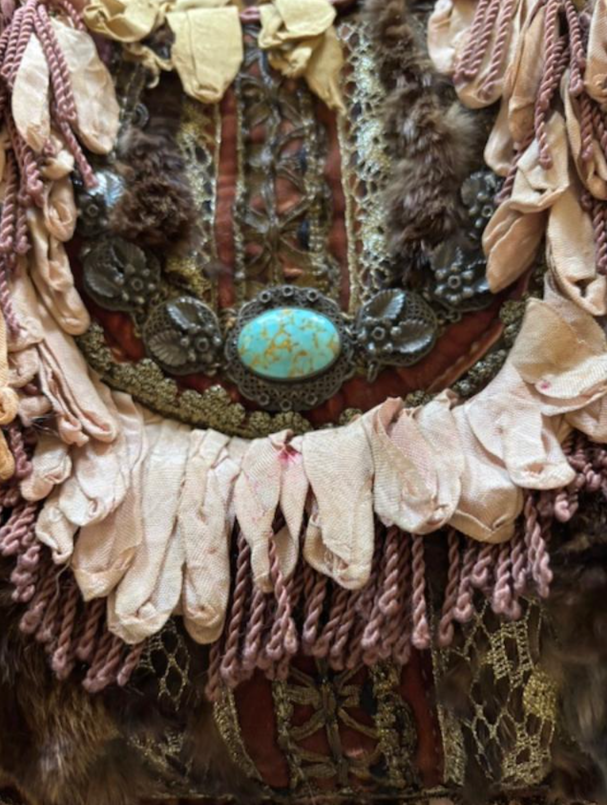 Early 2003 Magnolia Pearl Sterling Turquoise Fur Fringe purse