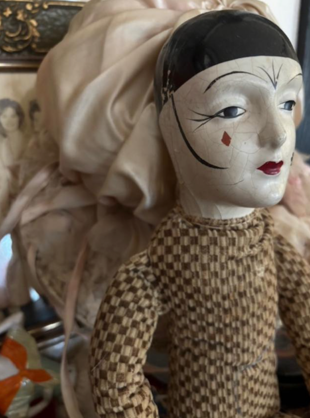 1920's Boudoir Doll Pierrot Lobby Doll original as found