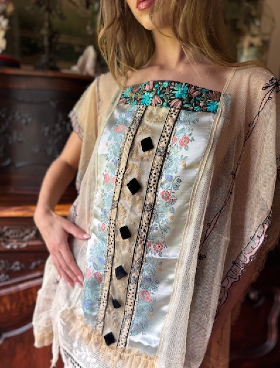 Gorgeous Edwardian Lace and Satin Tabard just stunning open sides