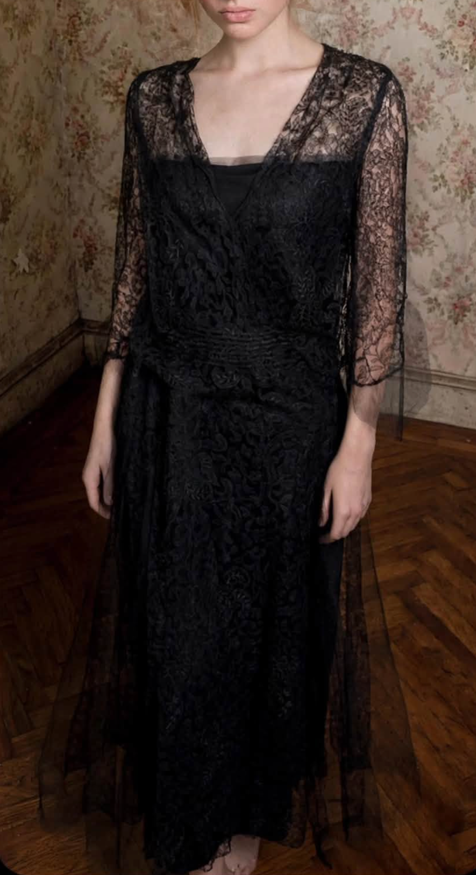 Romantic Black Lace Depression Era Dress