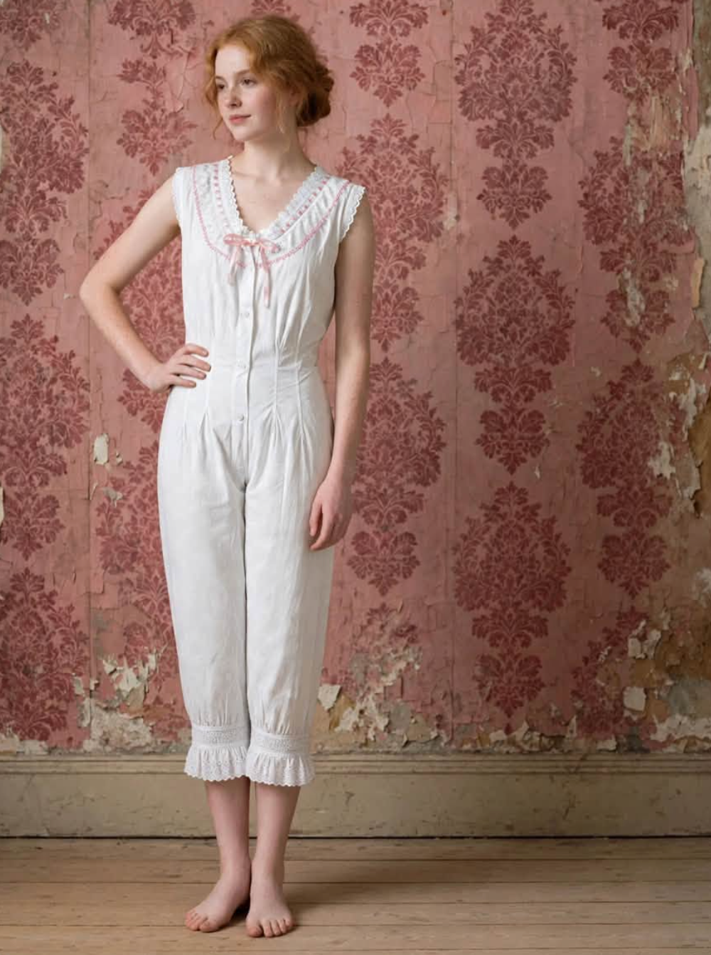 Rare M one piece CENTENARY BRAND HORROCKSES CLOTH 1910-1914 Split Crotch "corset cover and drawers in one" or "combination chemise and drawers."