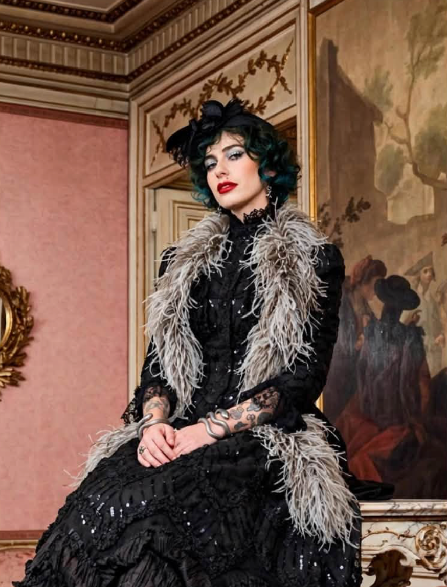 Edwardian Fluffy Large Speckled Ostrich Boa from Steam trunk