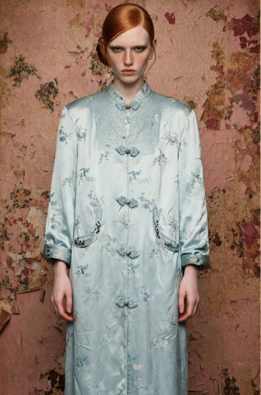 Boudoir Robe Hostess Coat Lounging Robe cheongsam pretty Ice Blue