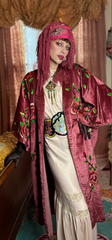 SOLD Hollywood Babylon Rose Panne Velvet Robe Jacket Art Nouveau Embroidered with Matching Belt