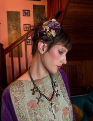 Purple Silk Velvet French Passementerie with disheveled Rosettes