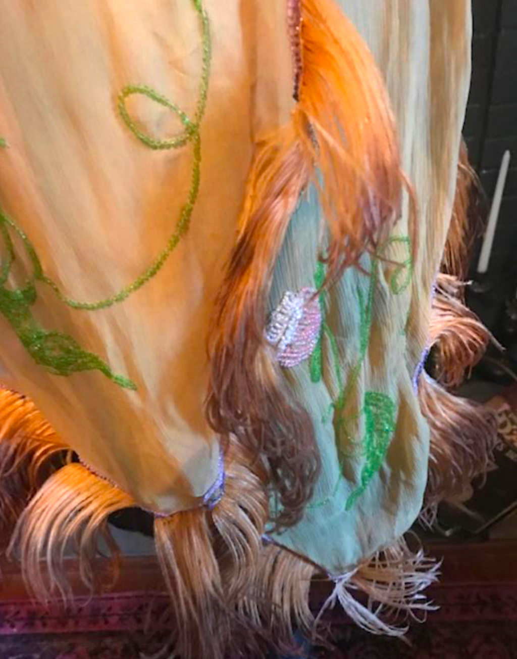 Hollywood Babylon Art Nouveau Ombre Feather and Pink beaded huge Scarf as found rare