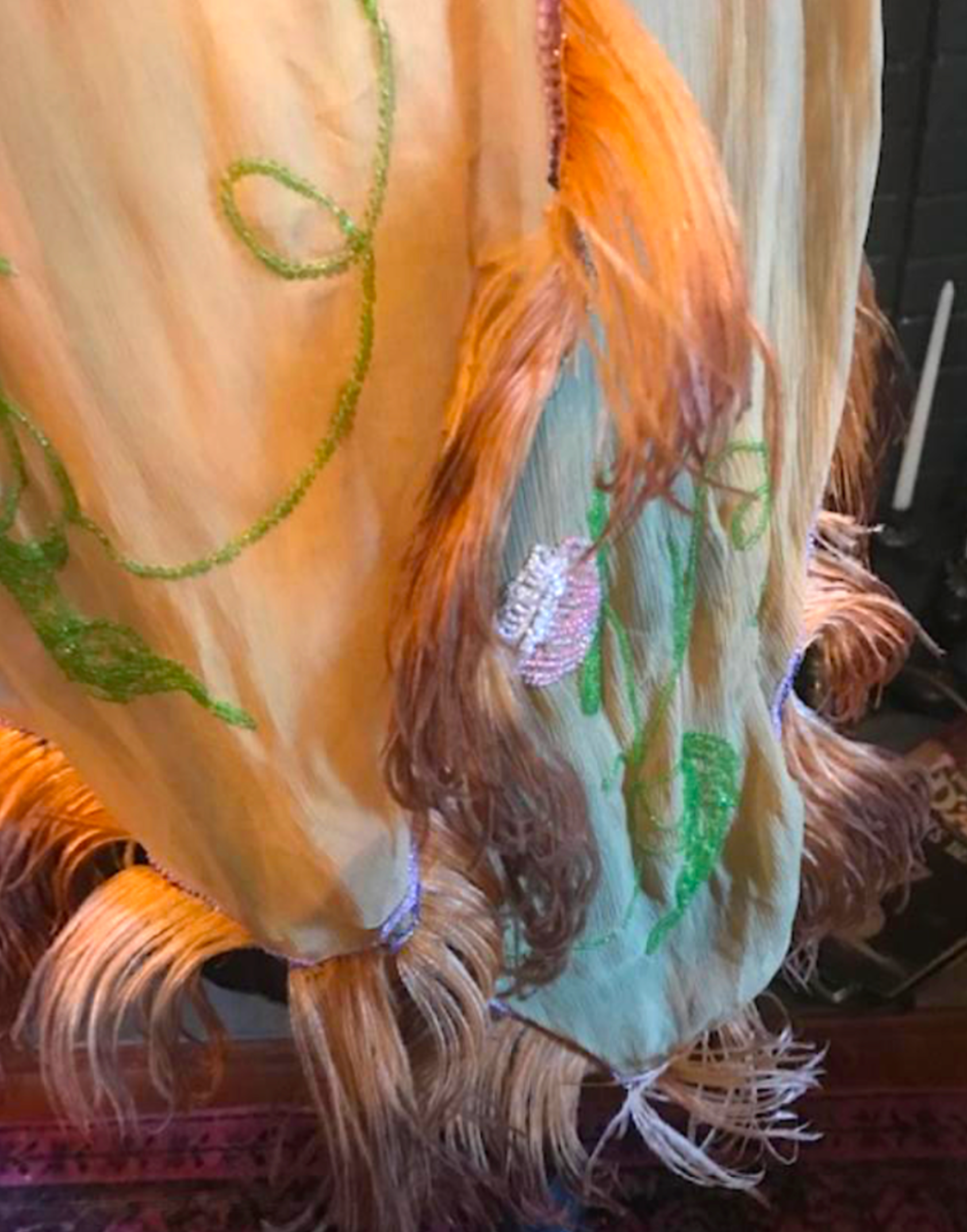 Hollywood Babylon Art Nouveau Ombre Feather and Pink beaded huge Scarf as found rare