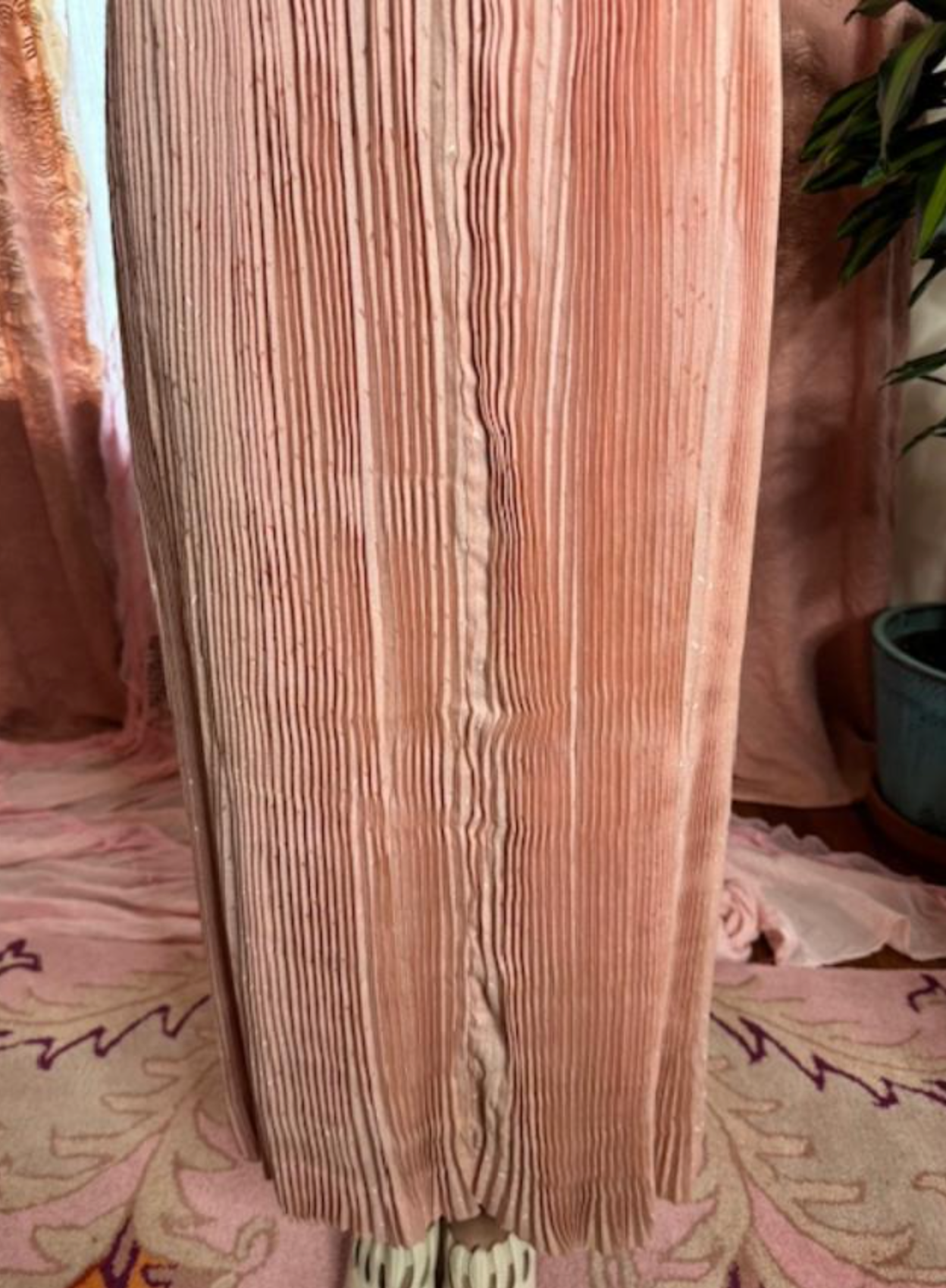 SOLD Hollywood Babylon Gish Set Fortuny Style Pink Rosette and Black Ribbon Edwardian Dress set