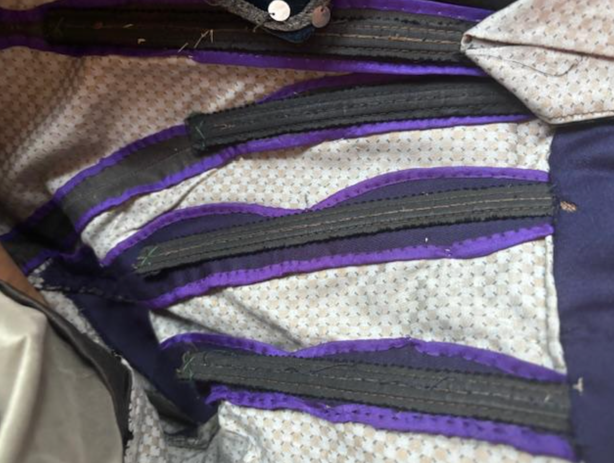 Authentic Victorian Royal Blue Bodice Wool + Velvet +Silver Metal Detail  Zig Zag Collar