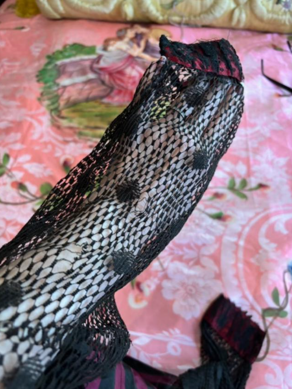 SOLD Saloon Girl Storyville Victorian Silk Striped Bodice Mesh Sleeves and Chest As Found Wearable